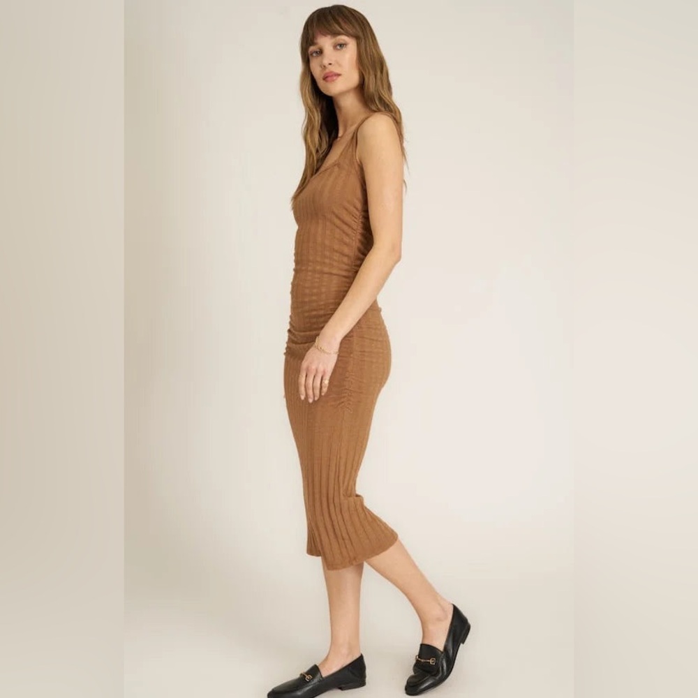 PROJECT SOCIAL T Montana Square Neck Rib Midi Dress Saddle